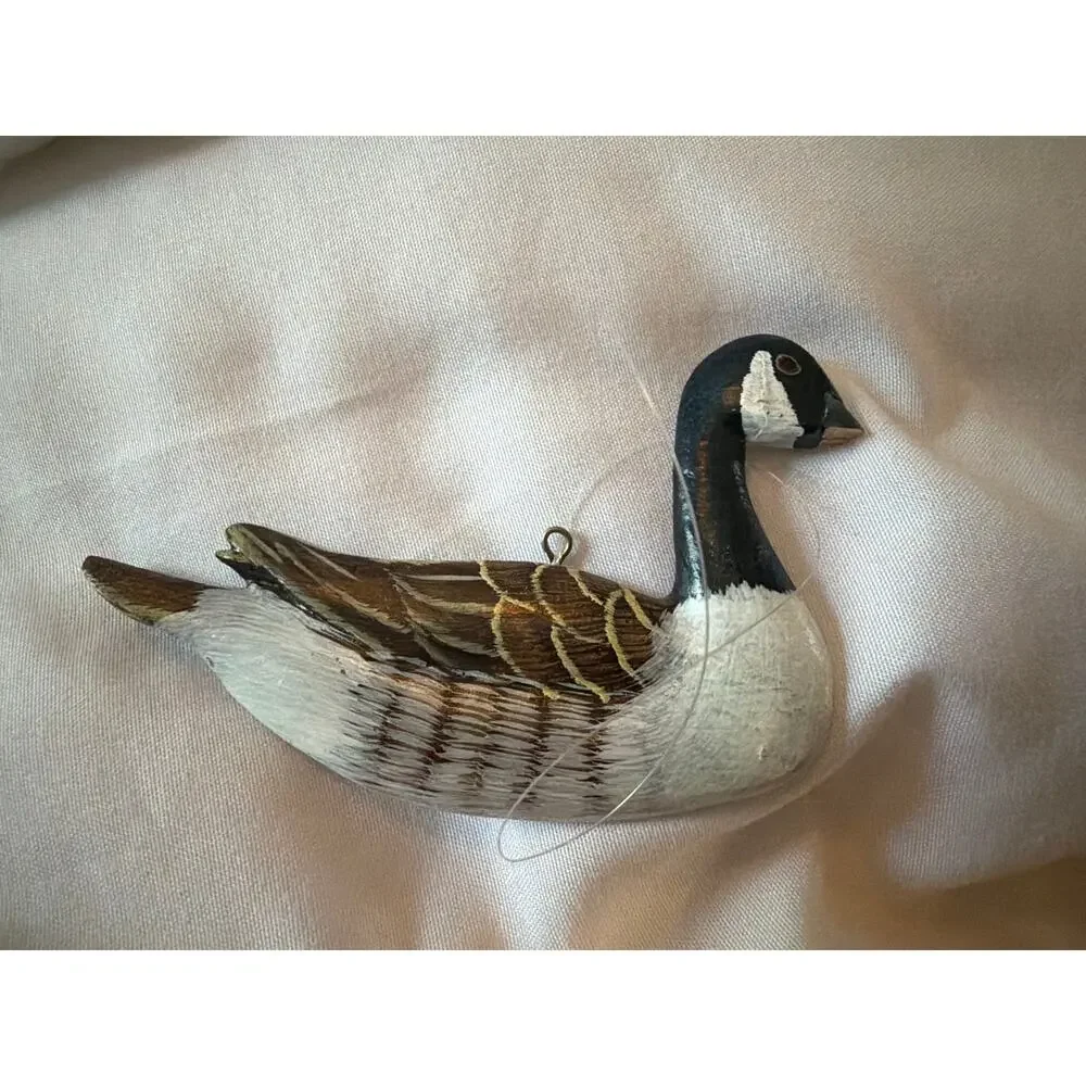 Hand Carved Wooden Loon & Canada Goose Bird Ornaments Painted Wildlife Set 2